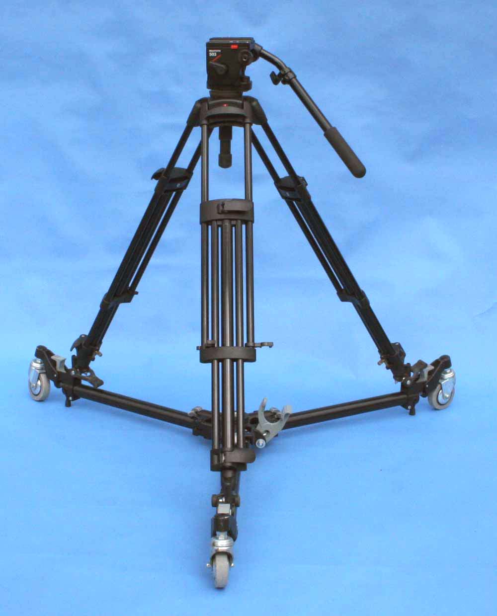 Manfrotto 525 MVB tripod with 503 fluid head and 181B dolly.