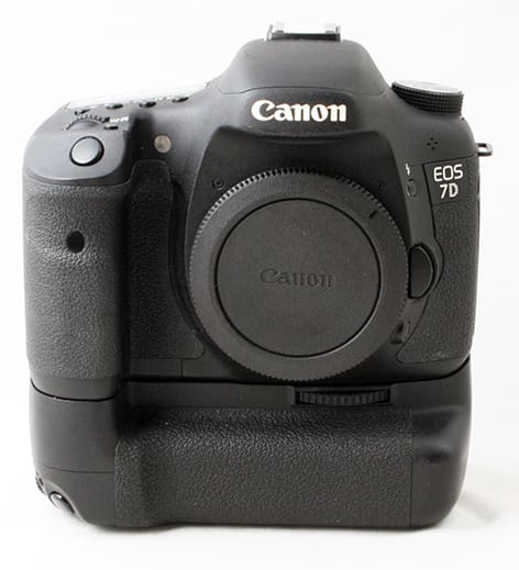 Canon EOS 7D body, includes BG-E7 battery grip and both batteries